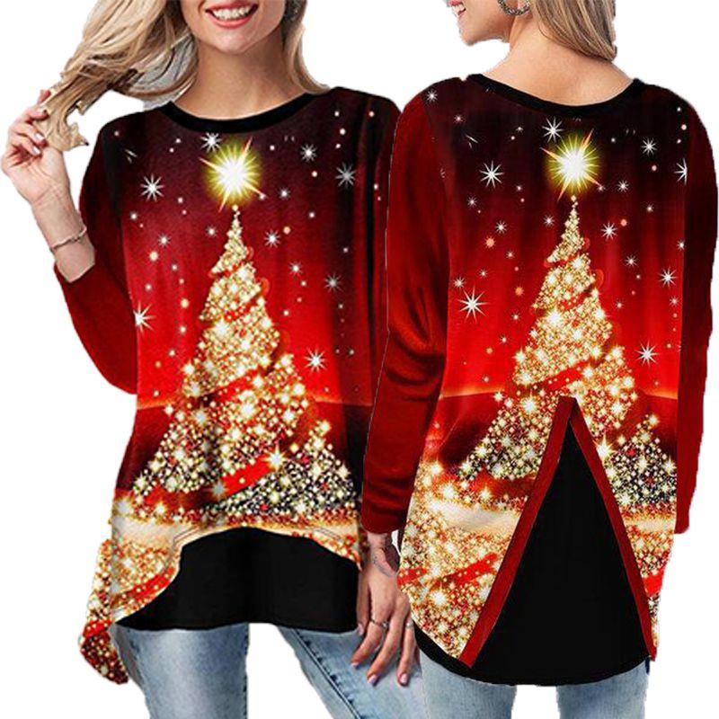 Women Christmas Tree Tops Cozy Long Sleeve Casual Xmas Pullover T Shirt Blouse