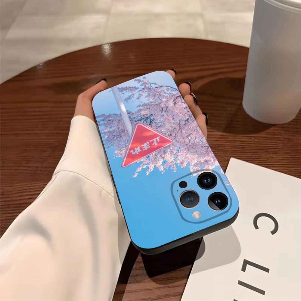 

Чехол для телефона с цветами вишни для iPhone 17,16,15,14,13,12,11,Pro,X,XS,Max,Plus Мягкий черный чехол iPhone15pro