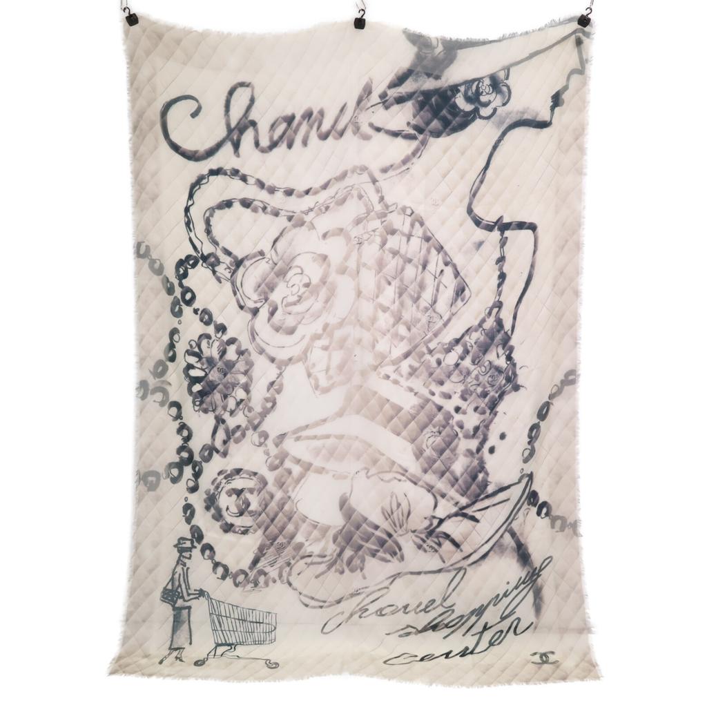 Chanel Camellia/CC Logos Quilted Print Cashmere Stole BeigeUsed