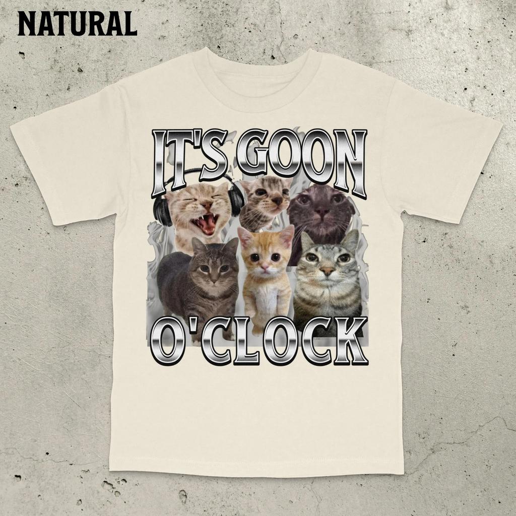 Es Goon O'Clock Katze Lustiges Katzen-T-Shirt Ironisches Katzen-Shirt Gen Z Gooning Goon Niemals GoonUngezügelt Seltsames T-Shirt Herrenbekleidung