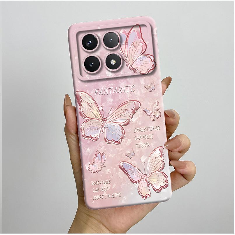 Shockproof Phone Case for Xiaomi Poco F6 Pro 5G Redmi K70 Pro Pretty Butterfly Flower Soft TPU Shell PocoF6Pro Bumper Back Cover