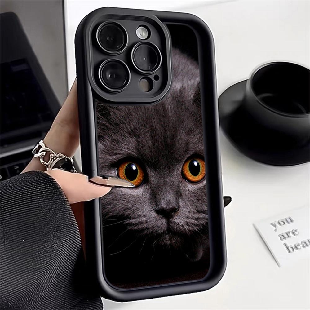 LZ3 Black Cat Green Eyes Silicone Phone Case for iPhone 11 13 14 15 16 Pro Max 7 8 16 Plus 12 mini XS Max XR Shockproof Back Cover