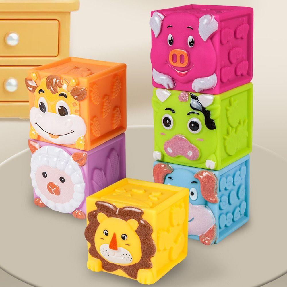 Building Blocks New 12Pcs Soft Rubber Animal Early Education High Temperature Resistance Can Bite Glue Puzzle Cognitive Toy