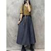 Cotton Blend High Waist Vintage Long Skirt For Women Spring Summer Casual Wear
