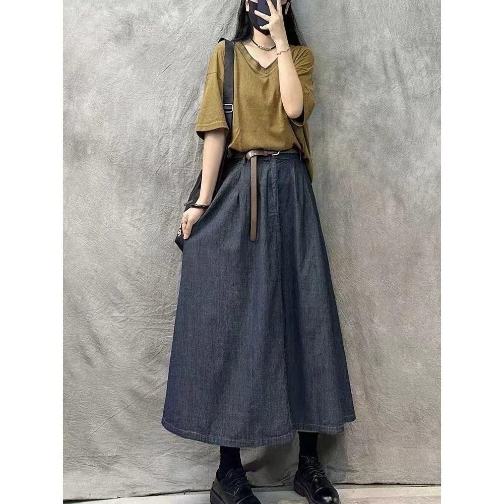 Cotton Blend High Waist Vintage Long Skirt For Women Spring Summer Casual Wear