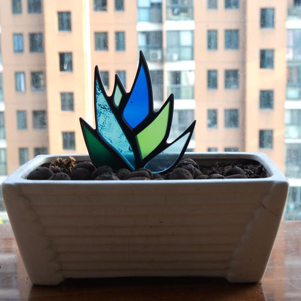 2 Combo, 3 Combo, Succulent Stained Glass Agave Glass Decorative (No Pots) for countertops, Indoor Decorations, Gifts for Plant Lovers (Colored Blue)