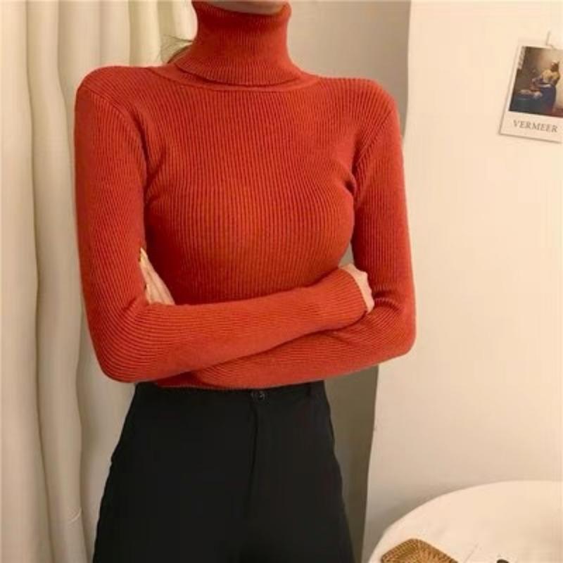 Fashion Turtleneck Long Sleeve Pullover Knitted Women Sweater Spring Autumn Thin Slim Fit Loose Simple Tops Sweaters Korean Version Bottoming Top