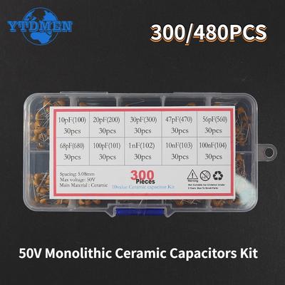 50V Monolithic Ceramic Capacitor Assorted KitCapacitors 10P-100NF 10pF-10uF Monolithic Capacitor 0.1uF 0.22uF 0.47uF 2.2uF 4.7uF