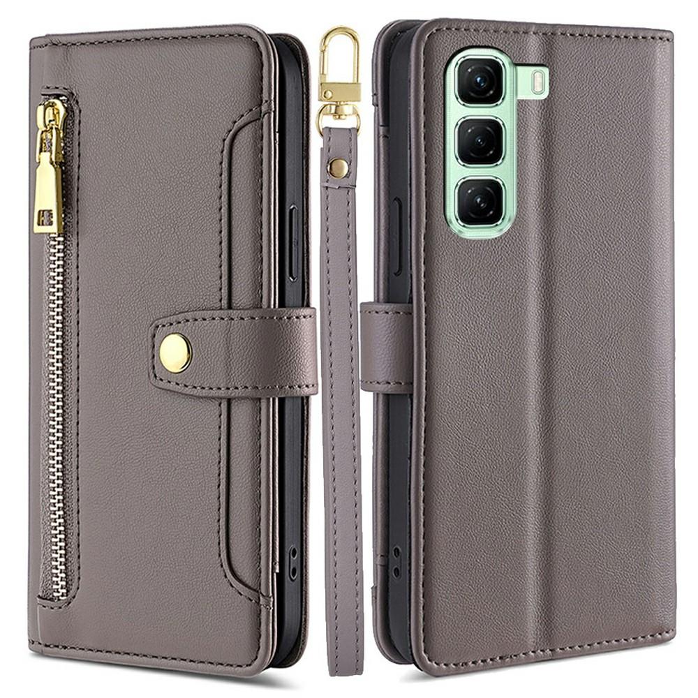 For Infinix Hot 50 4G Leather Case Zipper Pocket Wallet Phone Cover with 2 Straps