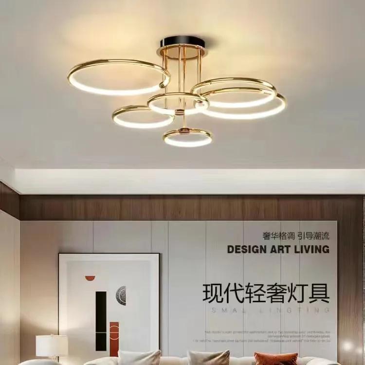 Modern minimalist led chandelier light luxury art gold circle livingroom restaurant bedroom kitchen home decor hanging Lights