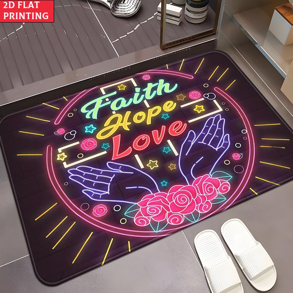 

Microfiber Bath Mat Non Slip Faith Hope LoveChristian Door Rug, Absorbent Quick Dry Floor Mat Praying Hands for Shower Home Gift 40x60cm