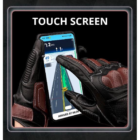 Retro Motorcycle Gloves Unisex Soft Leather With Airflow Perforated Knuckles Touchscreen Fingers for Vintage Riding Style Gloves