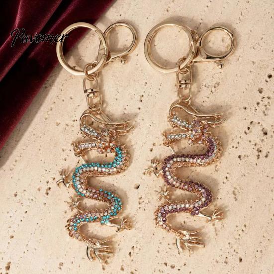 Metall-Schlüsselanhänger Chinesischer Drache mit Strass, Vergoldete Legierung Schlüsselring Stil Handtaschen-Zubehör für Männer Frauen, Anhänger Handtaschen Rucksäcke