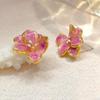 Simple Fashion Sweet Enamel Flowers Pink Color Creative Stud Earrings for Women Personality Temperament Minimalist Jewelry