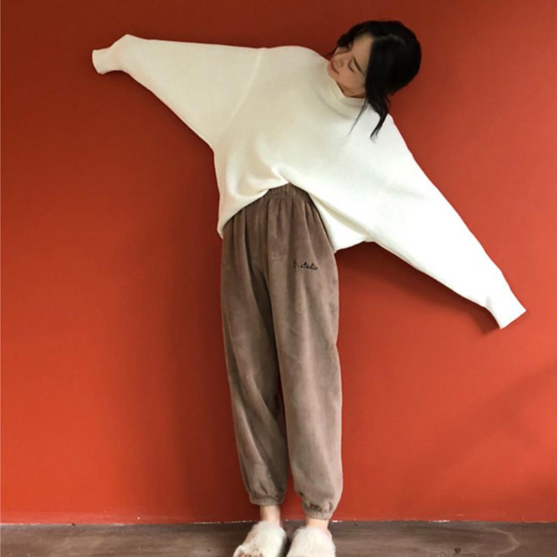 Dámské teplé sametové kalhoty Pyjama Pure Color Soft Pohodlné kalhoty