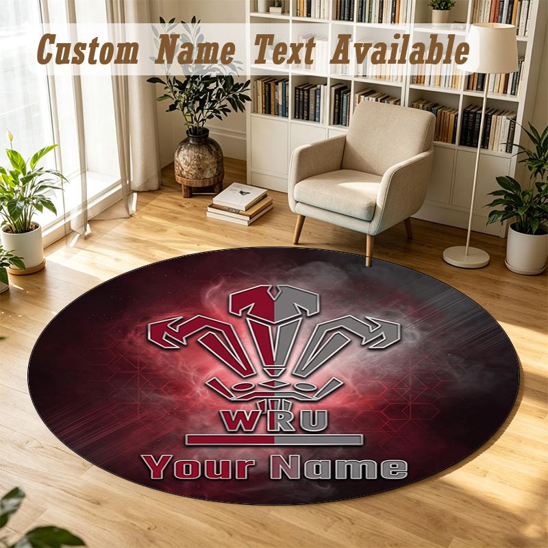 Round Rug Custom NameWales Rugby Pattern Non Slip Carpet Home Floor Decor