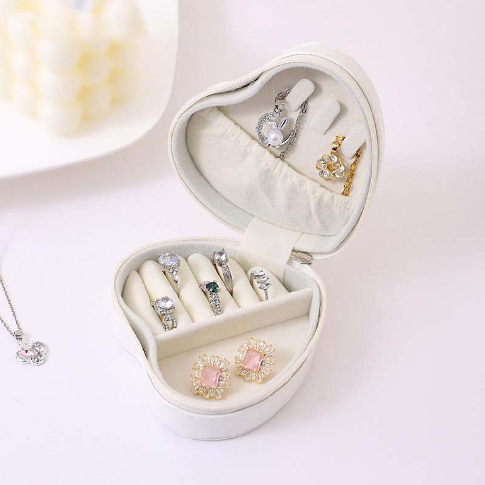 

Velvet Travel Jewelry Organizer Box Soft Lining Heart-shaped Jewelry Storage Boxes Anti-Scratch PU Leather белый