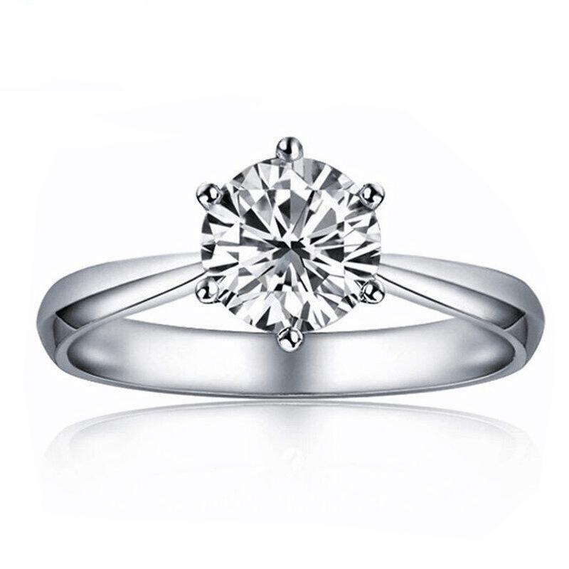 High-Simulation Moissanite D-Color Diamond Classic Six-Claw Wedding Ring for Women, One Carat.