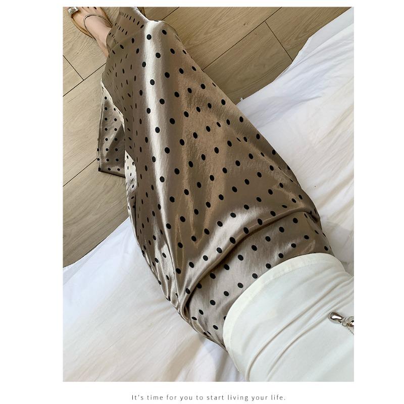 Moda Primavera Verano Elegante Estampado de Lunares Falda Larga Cintura Alta Suelta Ajustada a la Cadera Línea A Faldas de Fiesta Ropa Sencilla Casual para Señoras de Oficina