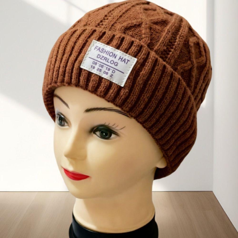 Add Fur Lined Winter Hats Solid Color Knitted Hats Casual Beanie Cap Men And Women