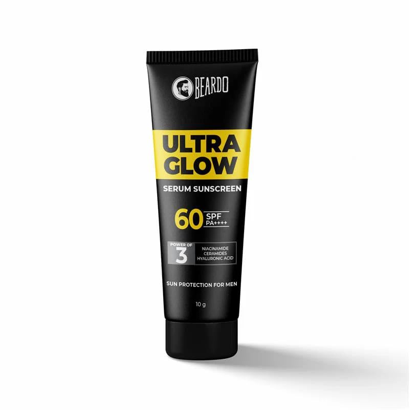

Beardo Ultra Glow Serum Sunscreen SPF 60+ PA++++ 10g Pack of 1 Lightweight Non-Greasy Sun Protection for Men