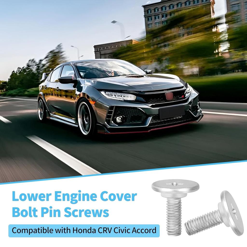 2 PCS Lower Engine Cover Bolt Pin Screws Set Compatible with Hon-da Civic Accord CRV, Replaces 90105-TBA-A00
