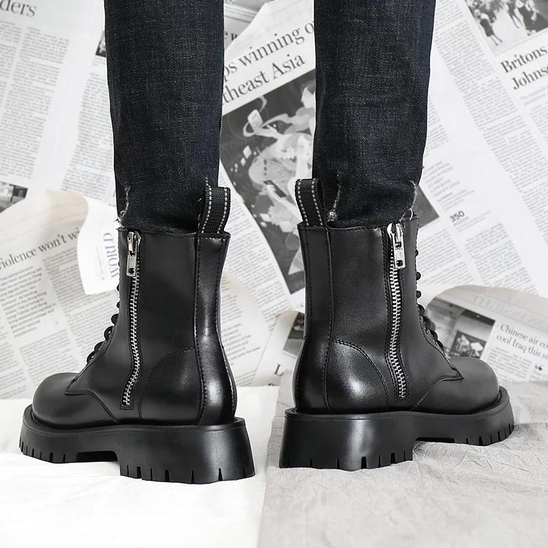 Autumn Winter Shoes Men Leather Snow Boots Thick Sole Non-slip Warm Plush Cold Winter Military Male Ankle Botas Black