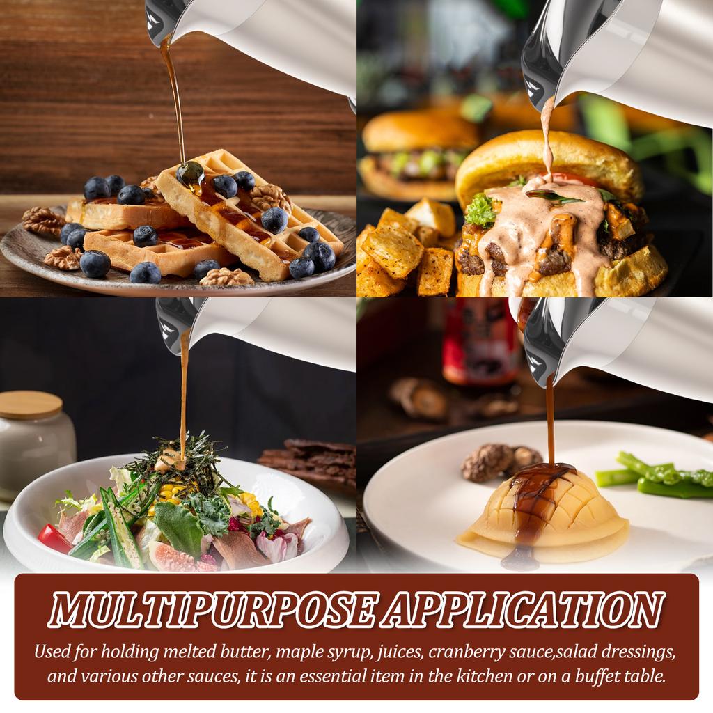 Stainless Steel Gravy Boat 450/750ml Gravy Sauce Jug with Hinged Lid for Family Dinner, Thanksgiving, Halloween, Christmas