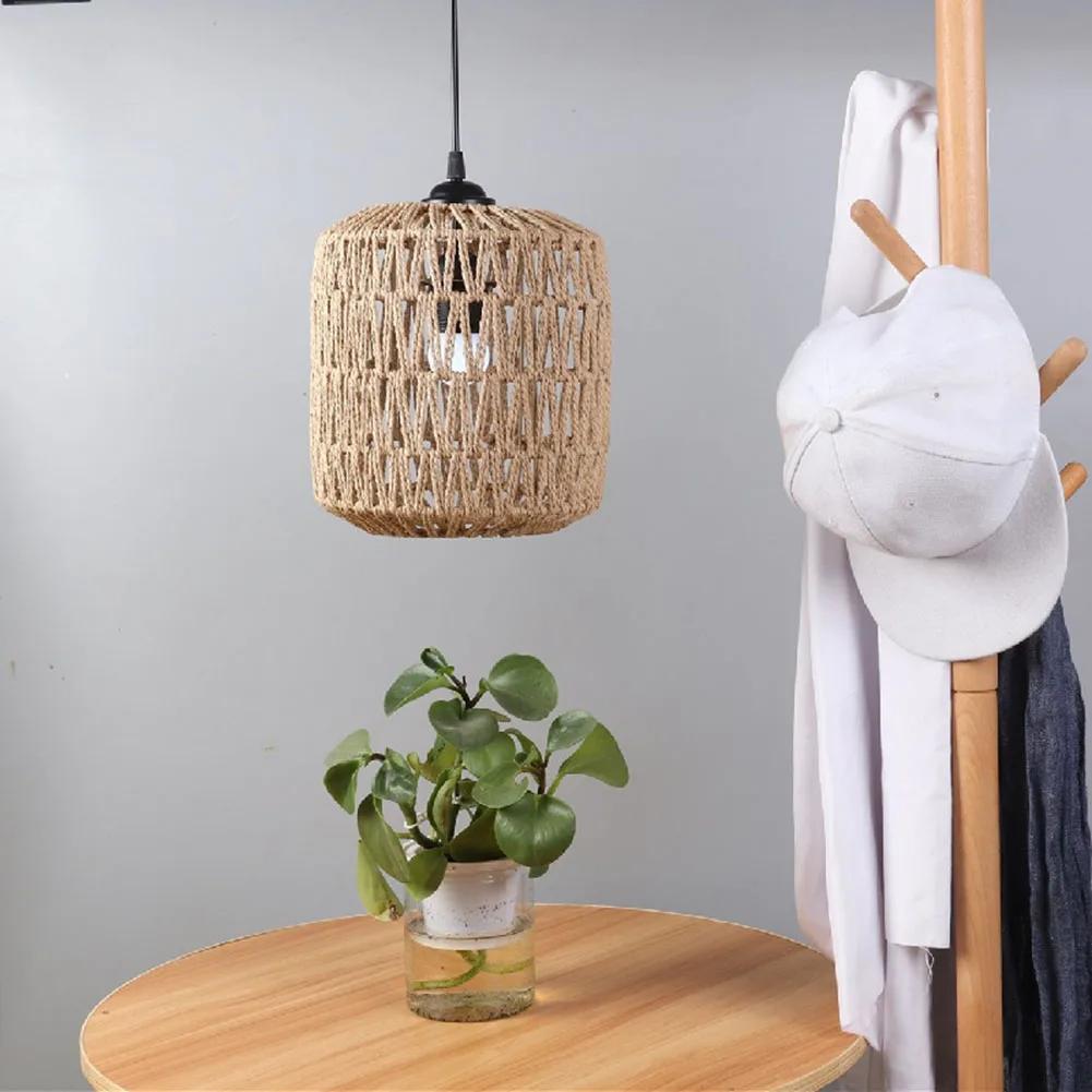 Simulated Rattan Chandelier Lamp Shade Vintage Ceiling Light Cover Bulb Guard Cage for Living Room Bedroom Hotel Restaurant