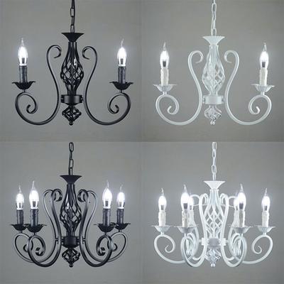 Industrial Lustre Chandelier Wrought Iron 3 5 6 Light Chandeliers Vintage Candlestick Retro Black White Hanging Lamp Wholesale