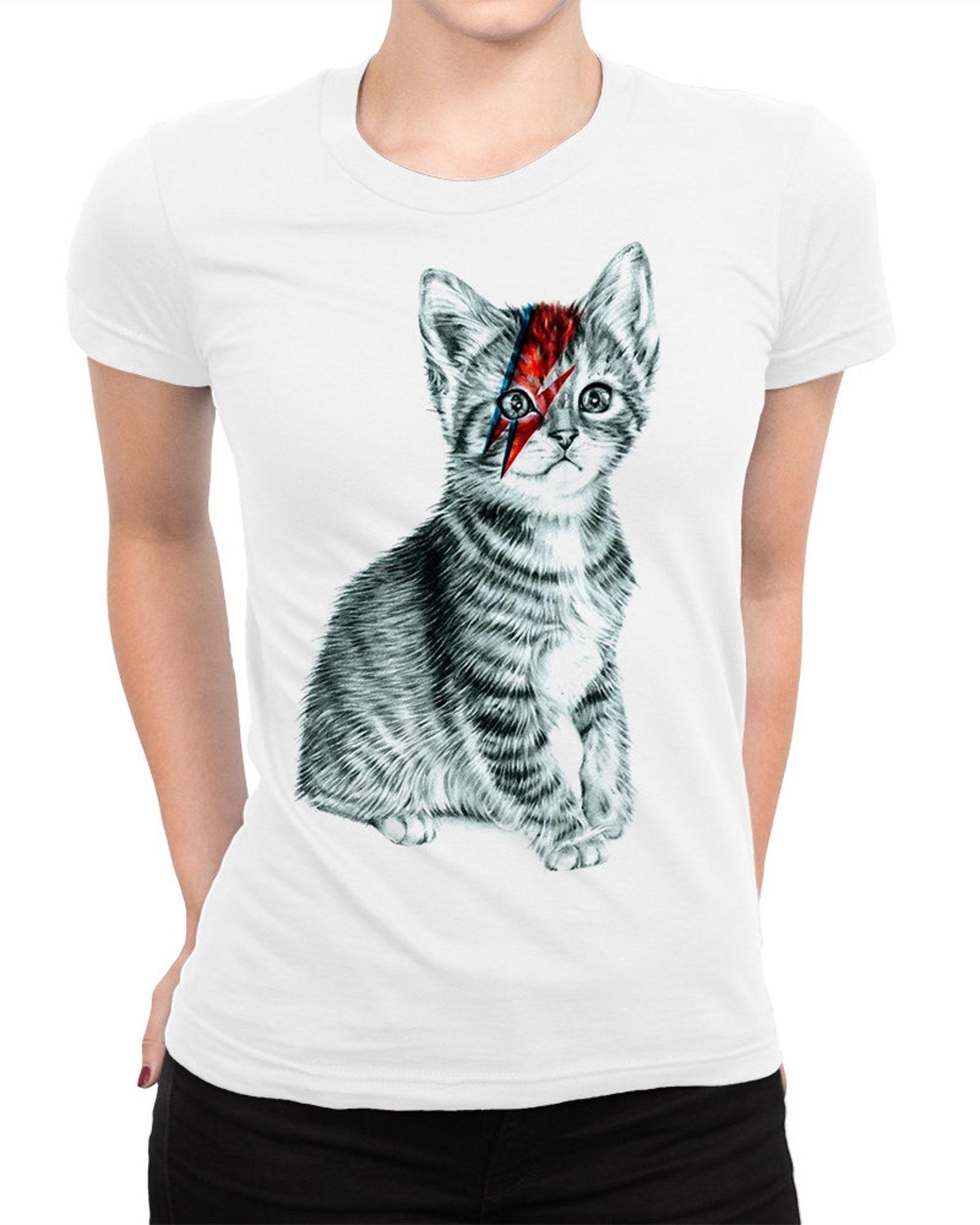 Kitty Stardust T-Shirt, Ziggy Stardust Cat Funny Tee, David Bowie Shirt (wr-263) S