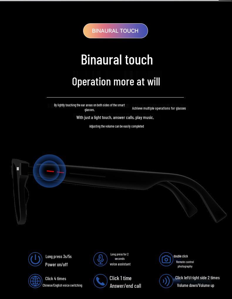 D13 Bluetooth Dual Ear Polarized Sunglasses with Touch Controls for Music and Calls