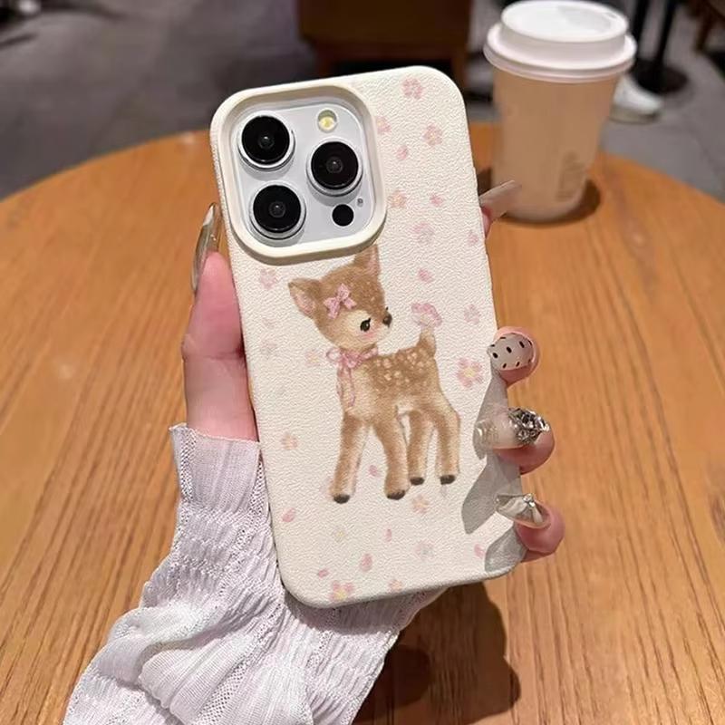 Cute Deer & Floral Pattern Phone Case For iPhone 17 Air 16 e 15 14 13 12 11 Pro Max Plus SE TPU Material Cover