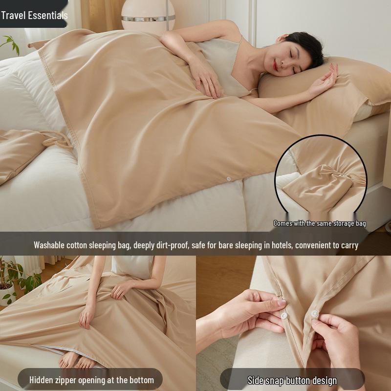 Portable Stain-Proof Cotton Sleeping Bag: Detachable, Solid Color Duvet Cover with Bed Sheet for Travel and Hotel Stays.