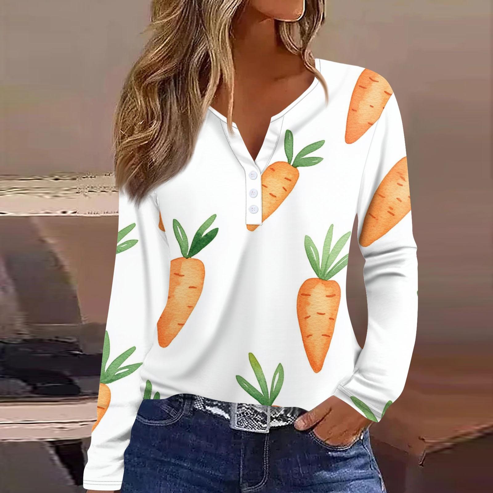 

Women s Fashion Casual Printed V-neck Long Sleeve Button Up T-shirt Top XL білий