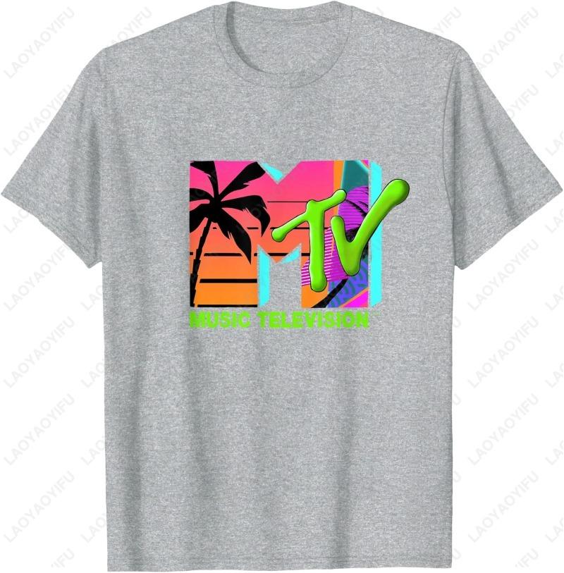 Creative MTV Logo Retro Palms in Paradise Vintage Unisex Cotton TShirt Funny Setting Sun Graphic Nostalgia Style Oneck Tops S