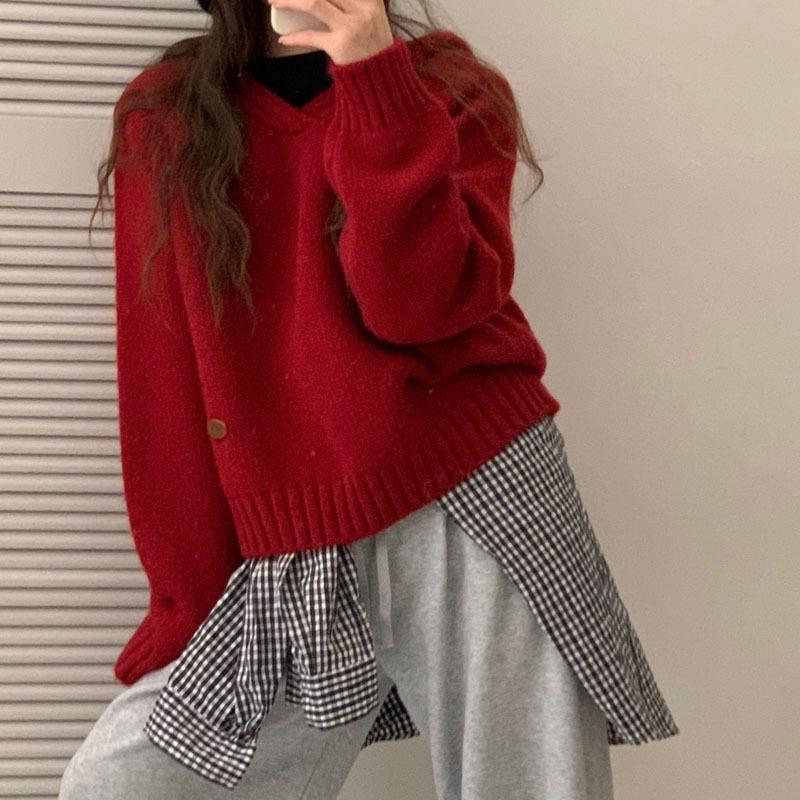 Hooded pullover sweater women's solid color simple lazy loose design autumn and winter new thick knitted sweater