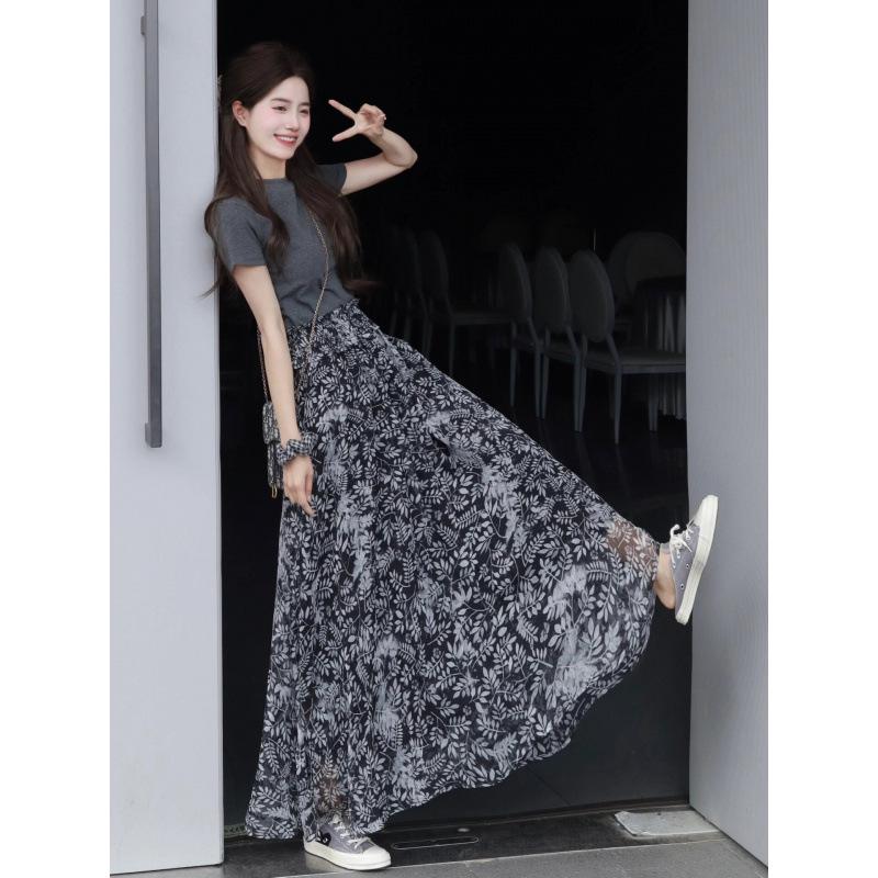2025 Spring Fashion Two-Piece Set: Elegant T-Shirt & Midi Skirt for Women