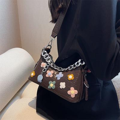 Women Bag 3D Flower PU Chains Alligator Fashion All-match Shoulder Bag Handbag  Crossbody Women Bag Luxury