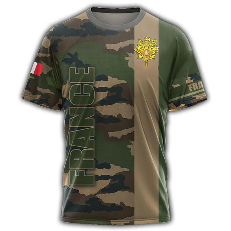 Funny French Flag Emblem Graphic T-shirt Men's Camouflage T-Shirts Summer Casual Loose Short Sleeves Men's and Women's Tees Top