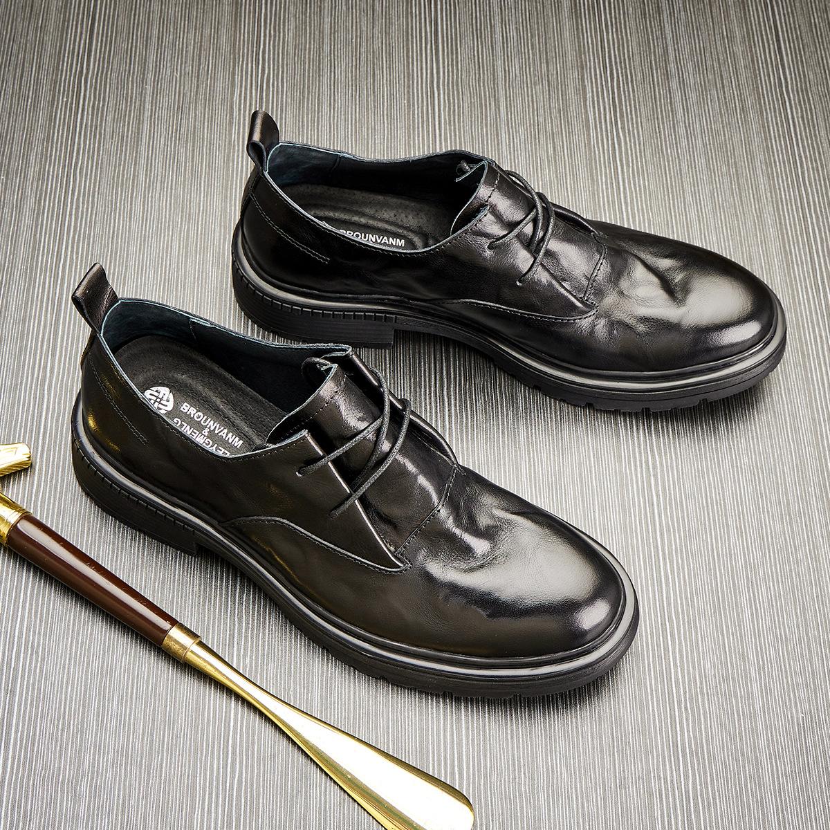 Повседневные кожаные туфли мужские деловые низкие туфли с круглым носком из натуральной — фото 6