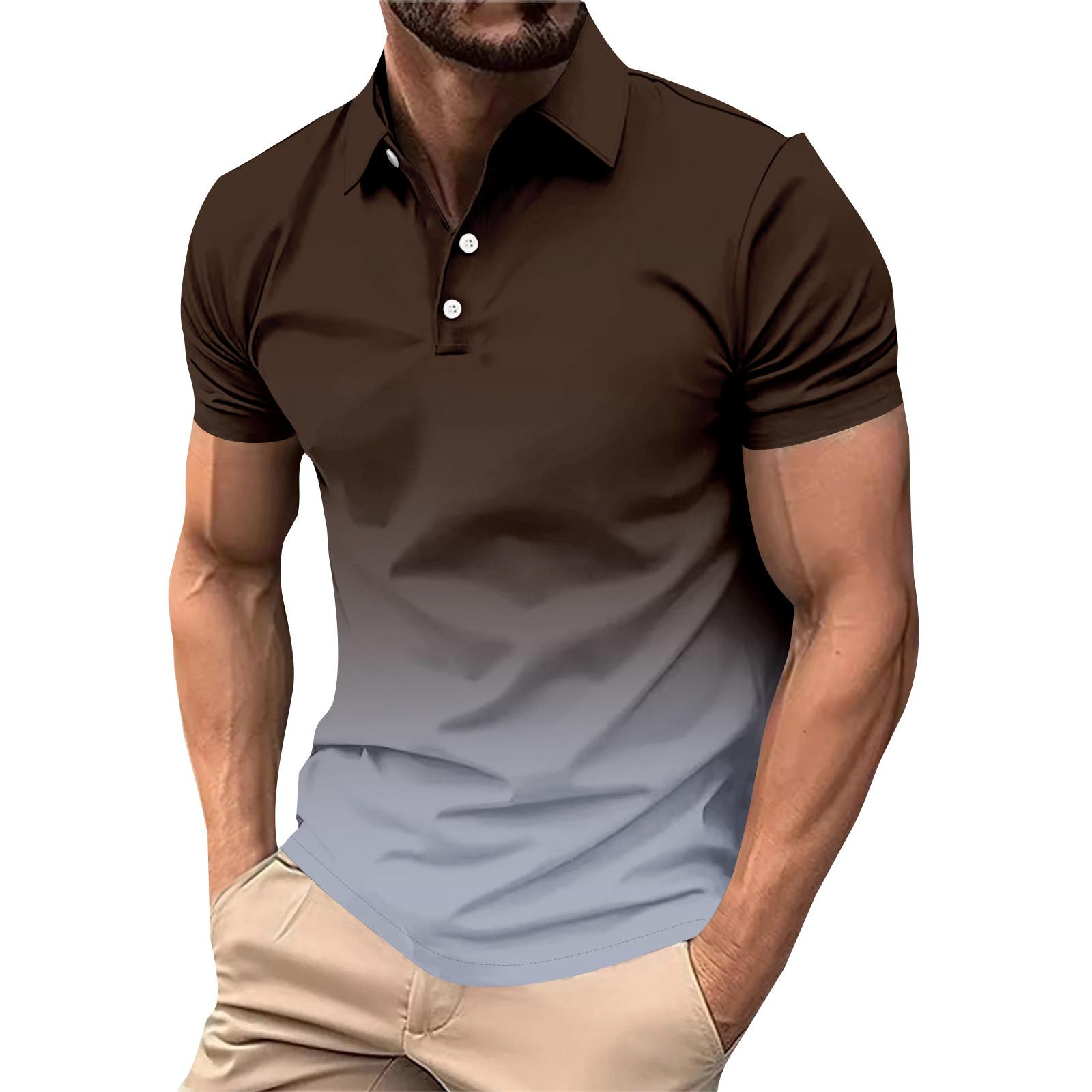 Gradient Color Summer Short Sleeved Lapel Button Men s Casual Top M