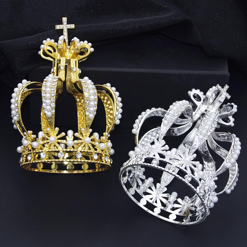 Lantern Crown with Cross.Imitation pearls.Rhinestone Tiaras and Crowns for Bride Party Prom Cake Crown Diadem Jewelry Ornaments
