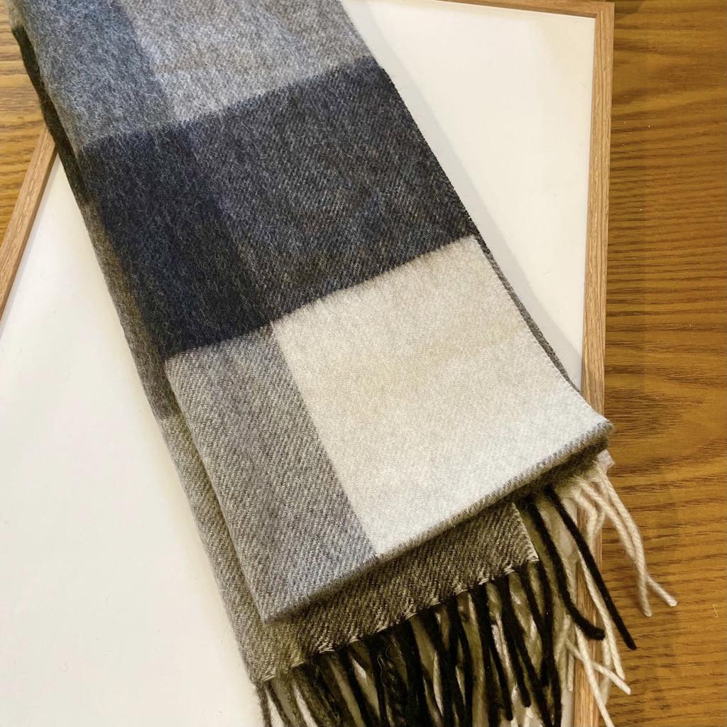 100% Australian wool pure plaid scarf women's winter color matching versatile thermal plaid scarf