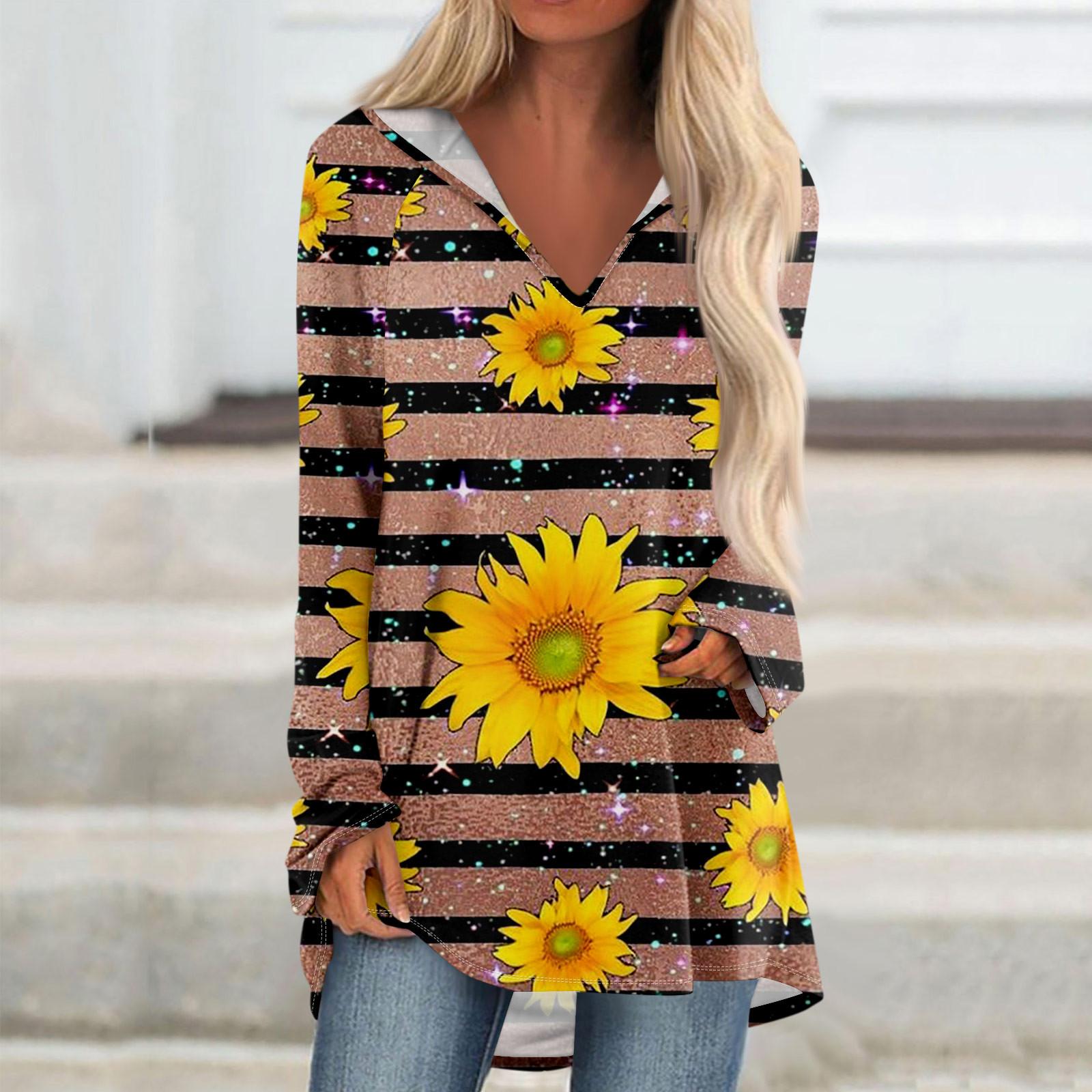 Женские свободные топы с V-образным вырезом и капюшоном с длинными рукавами — фото 10