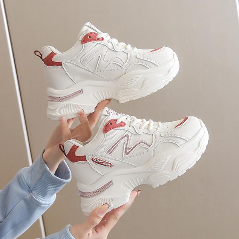 Fashion Fashion Mix Color Chunky Sneakers Women 2025 Spring Pu Leather Lace Up Platform Shoes Woman Thick Bottom Vulcanized Sneakers