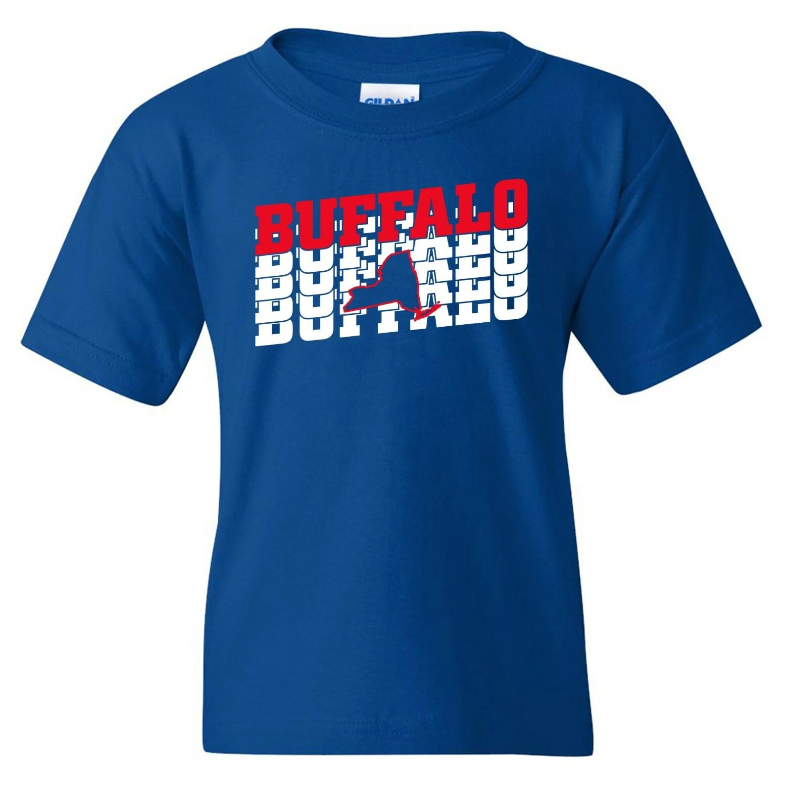 Buffalo Retro Repeat - Sport Football Youth T Shirt - Royal L