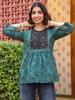 Teal Handblock Printed & Embroidered A-Line Top