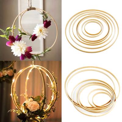 5Pcs Wooden Hoops DIY Handmade Round Bamboo Catcher Wooden Ring Wedding Wreath Floral Hanging Crafts Home Garden Wall Decoration