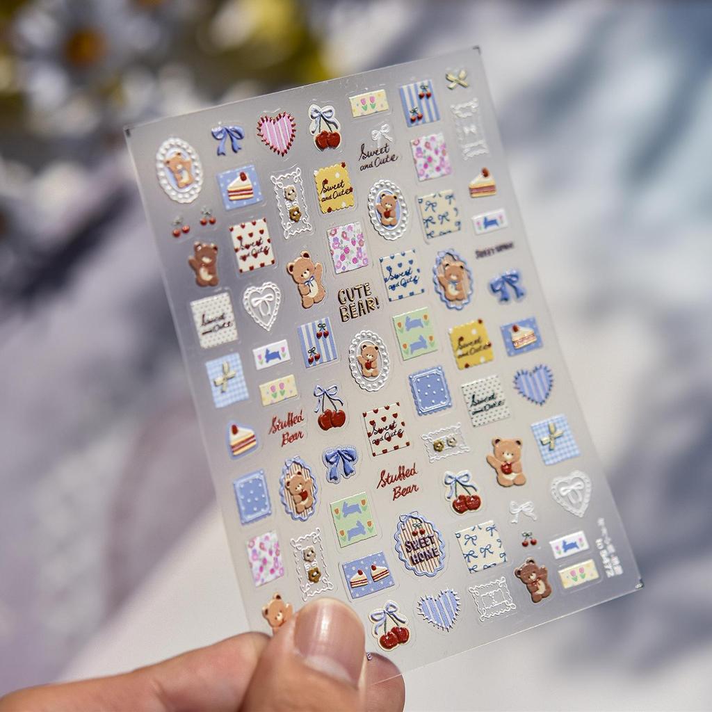 Tomoni Cute Cartoon Bear Embossed Nail Art Stickers